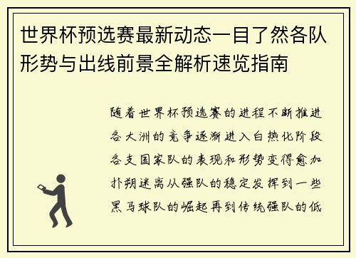 世界杯预选赛最新动态一目了然各队形势与出线前景全解析速览指南 世界杯预选赛最新动态一目了然各队形势与出线前景全解析速览指南